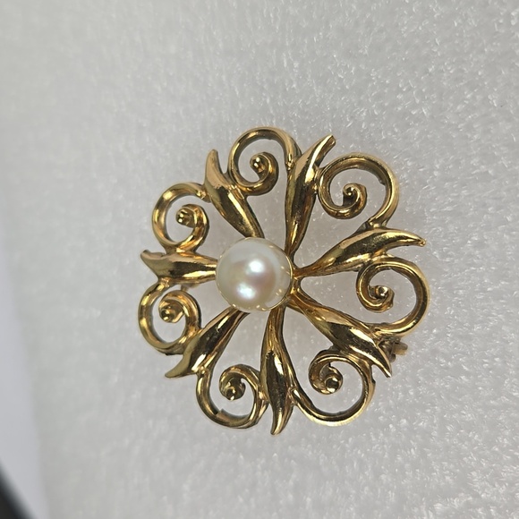 12K GF Elegant Gold Tone Pearl Brooch - Picture 4 of 6